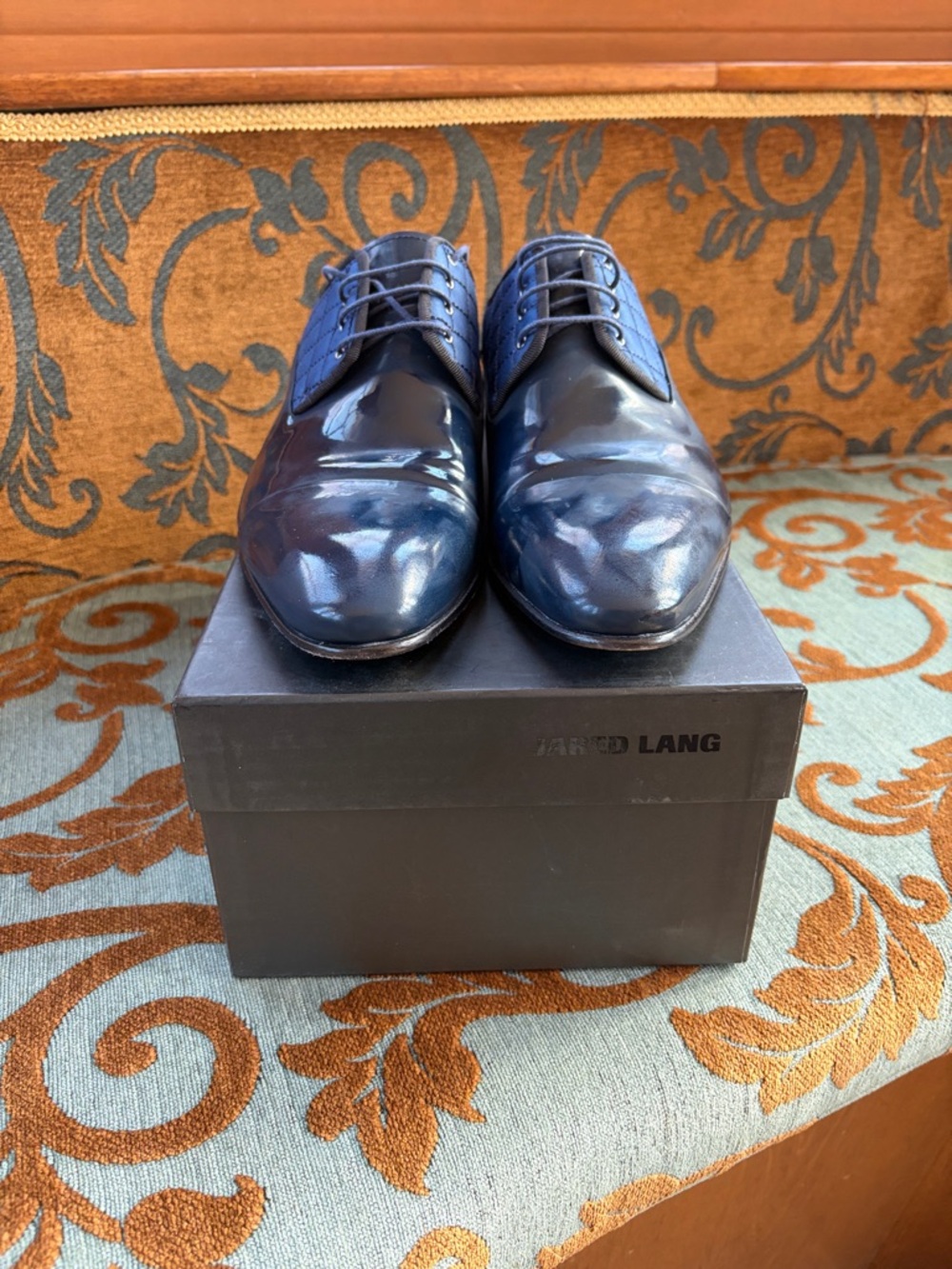 Jared Lang Men's Dark Blue Leather Oxford Dress Shoes
